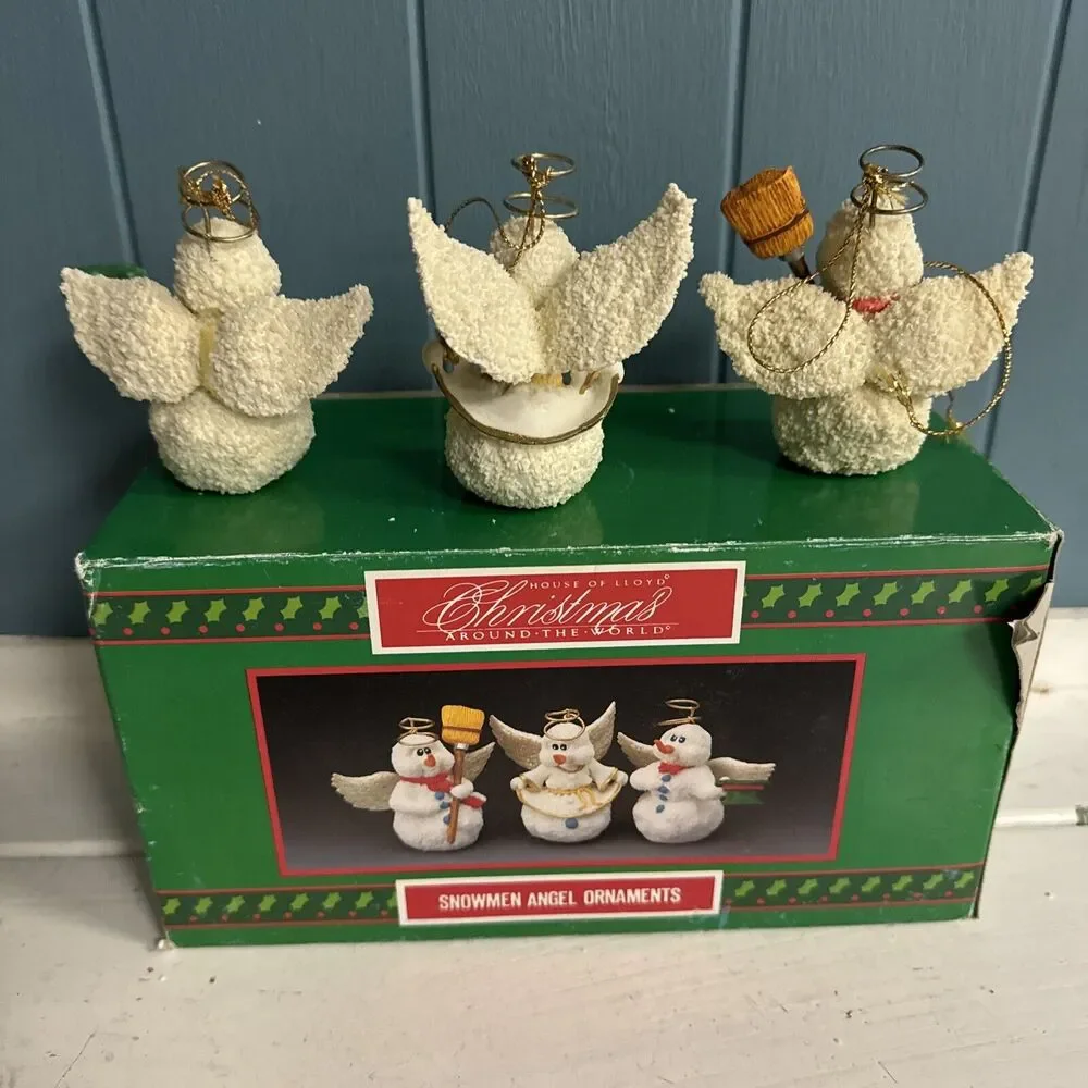 Vtg House of Lloyd 3 Snowmen Angel Ornaments Christmas Around The World Snowman‎